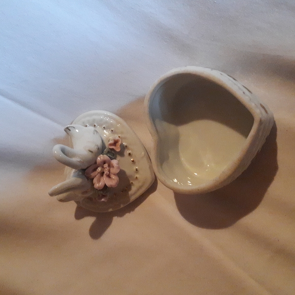 Swan Birds Floral Heart Trinket Box Vintage - Picture 5 of 13